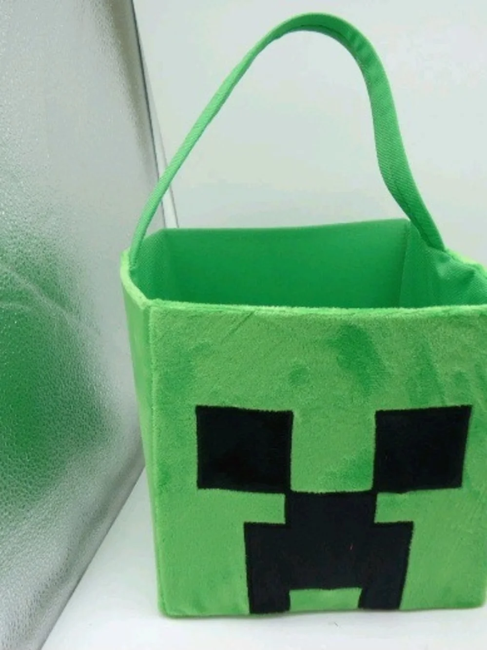 Minecraft Creeper Plush Basket Green Cube Easter Basket Halloween Bucket